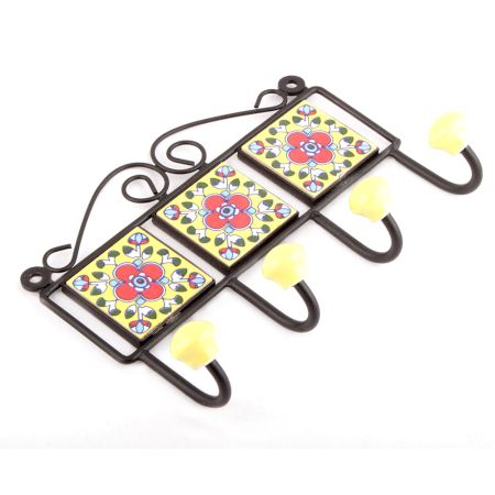Yellow And Red Floral Tiles Hooks